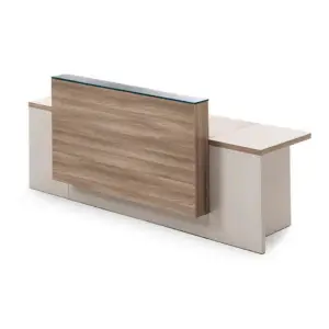 CONELLI 240cm reception desk in Light Walnut and Warm White