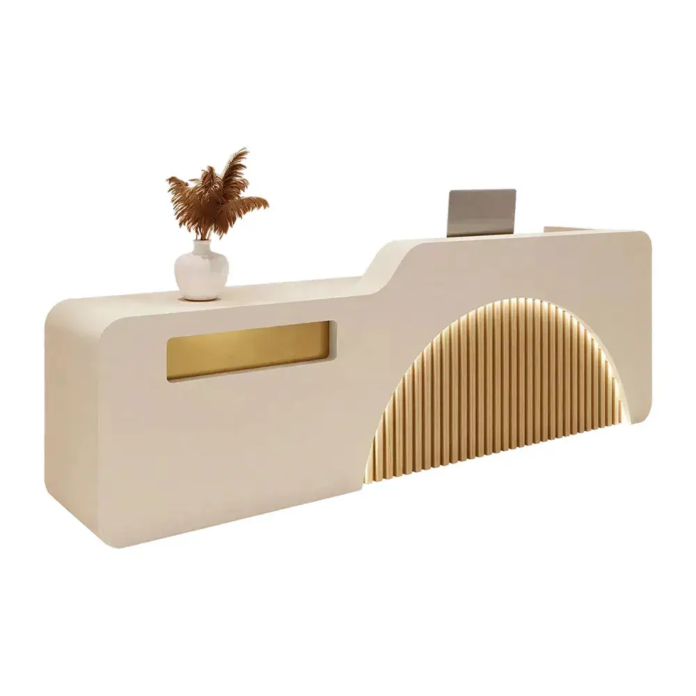 ELVORA beige reception desk with illuminated logo