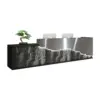 LUXORA Modern Reception Desk with LED-Lit Mushroom Stone Feature Panel for Office Retail Store - Silver Stainless Steel & Dark Grey