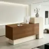 VARENA 120/180cm Small Reception Counter with Raised Side Cabinet - Almond Cream & Walnut - Image 4