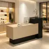 VARENA 120/180cm Reception Counter Desk with Raised Side Cabinet - Black & Faux Travertine - Image 4