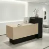 VARENA 120/180cm Reception Counter Desk with Raised Side Cabinet - Black & Faux Travertine - Image 3
