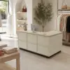 VARENA 120/180cm L-Shaped Reception Desk with Storage - Travertine with Black Base, Left Corner - Image 2