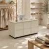 VARENA 120/180cm L-Shaped Reception Desk with Storage - Travertine with Black Base, Left Corner - Image 5