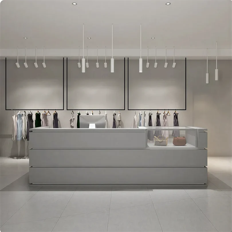 ELVORA 120/180cm Double-Tier Reception Counter with Display Area – Grey 2 ELVORA 120/180cm Double-Tier Reception Counter with Display Area – Grey - Image 2