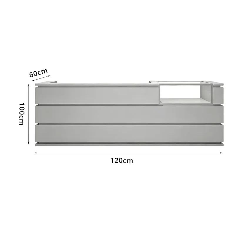 ELVORA 120/180cm Double-Tier Reception Counter with Display Area – Grey 8 ELVORA 120/180cm Double-Tier Reception Counter with Display Area – Grey - Image 8