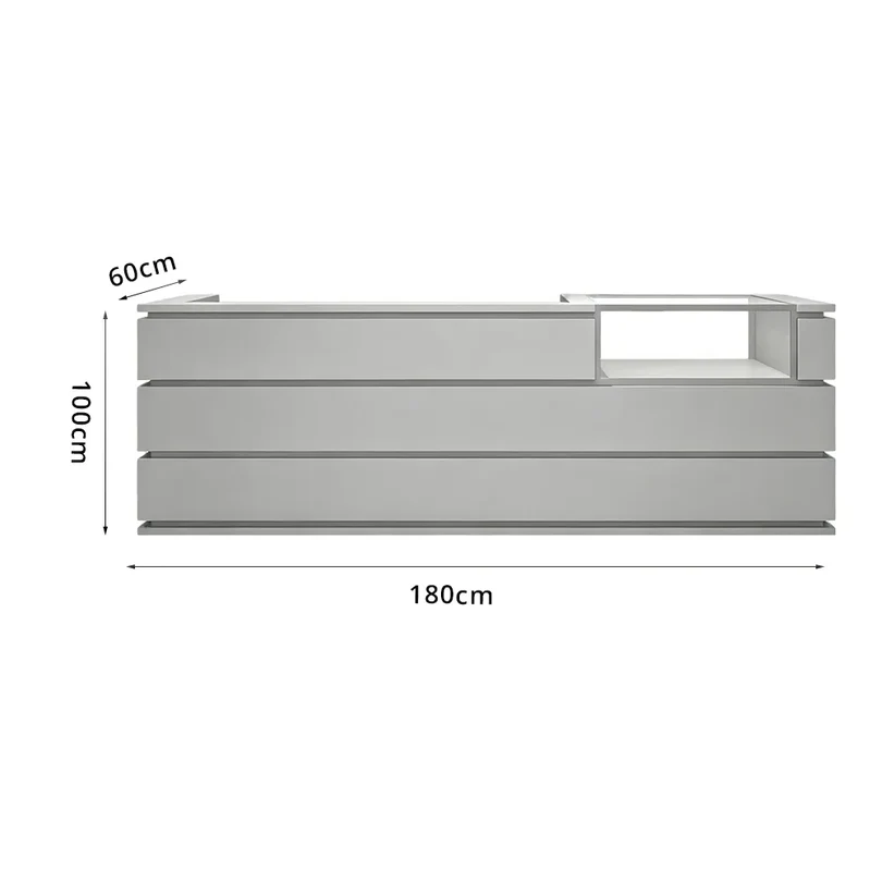 ELVORA 120/180cm Double-Tier Reception Counter with Display Area – Grey 7 ELVORA 120/180cm Double-Tier Reception Counter with Display Area – Grey - Image 7