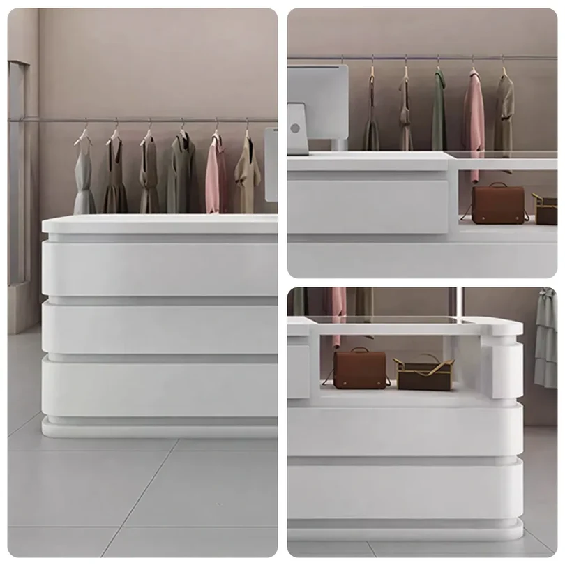ELVORA 120/180cm Curved Reception Counter with Raised Countertop & Storage – White 3 ELVORA 120/180cm Curved Reception Counter with Raised Countertop & Storage – White - Image 3