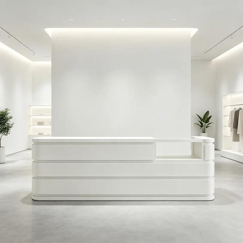 ELVORA 120/180cm Curved Reception Counter with Raised Countertop & Storage – White 6 ELVORA 120/180cm Curved Reception Counter with Raised Countertop & Storage – White - Image 6