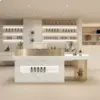 ELVORA 120/180cm Checkout Counter with Marble-Look Finish - Fish Belly White & Gold - Image 2