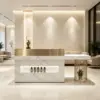 ELVORA 120/180cm Checkout Counter with Marble-Look Finish - Fish Belly White & Gold - Image 4
