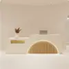 ELVORA Modern Reception Desk with Illuminated Logo - Beige & Natural Wood - Image 2