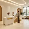 ELVORA Modern Reception Desk with Illuminated Logo - Beige & Natural Wood - Image 5