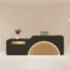 ELVORA 120/180cm Black Reception Desk with Illuminated Logo - Natural Wood - Image 4