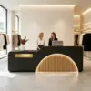 ELVORA 120/180cm Black Reception Desk with Illuminated Logo - Natural Wood - Image 6