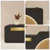 ELVORA 120/180cm Black Reception Desk with Illuminated Logo - Natural Wood - Image 3