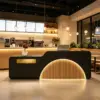 ELVORA 120/180cm Black Reception Desk with Illuminated Logo - Natural Wood - Image 5