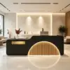 ELVORA 120/180cm Black Reception Desk with Illuminated Logo - Natural Wood - Image 2