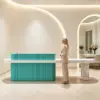 ELVORA 120/180cm Fluted Reception Desk with Extended Worktop – Tiffany Blue & White - Image 5