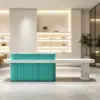 ELVORA 120/180cm Fluted Reception Desk with Extended Worktop – Tiffany Blue & White - Image 4