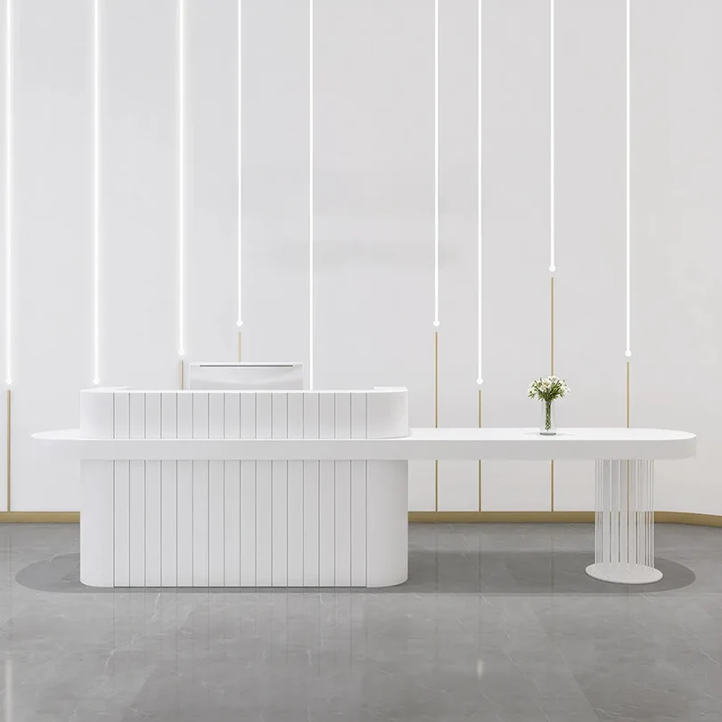 ELVORA 120/180cm White Reception Desk with Fluted Front and Extended Worktop 3 ELVORA 120/180cm White Reception Desk with Fluted Front and Extended Worktop - Image 3