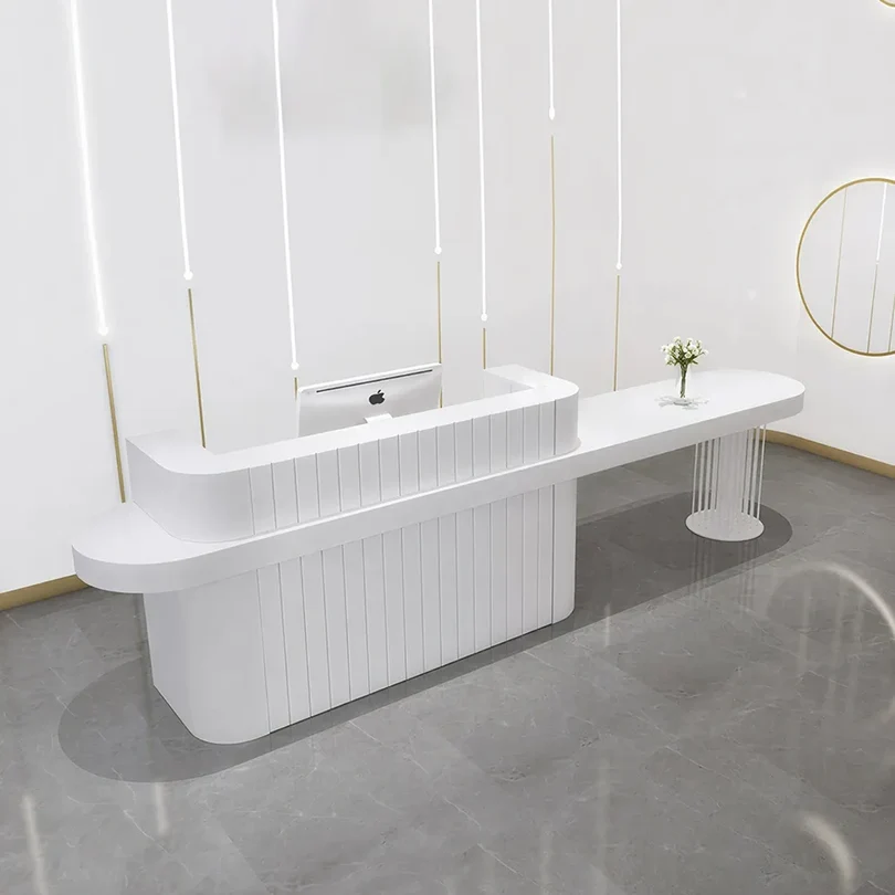 ELVORA 120/180cm White Reception Desk with Fluted Front and Extended Worktop 6 ELVORA 120/180cm White Reception Desk with Fluted Front and Extended Worktop - Image 6
