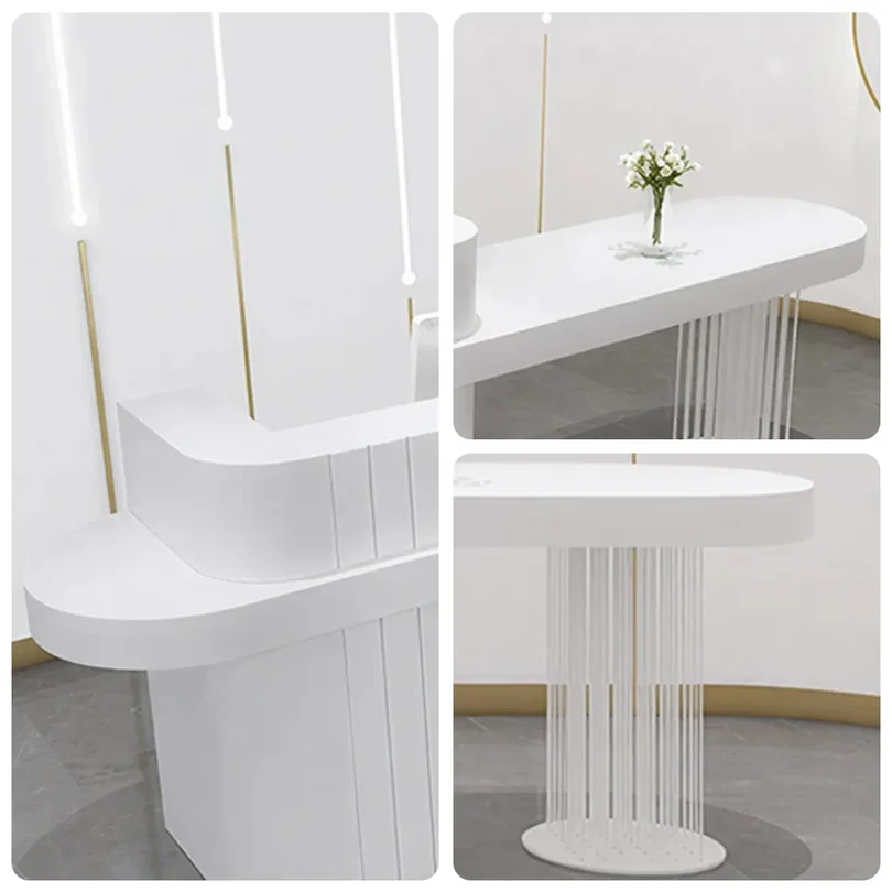 ELVORA 120/180cm White Reception Desk with Fluted Front and Extended Worktop 4 ELVORA 120/180cm White Reception Desk with Fluted Front and Extended Worktop - Image 4