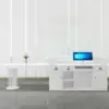 ELVORA 120/180cm White Reception Desk with Fluted Front and Extended Worktop - Image 5