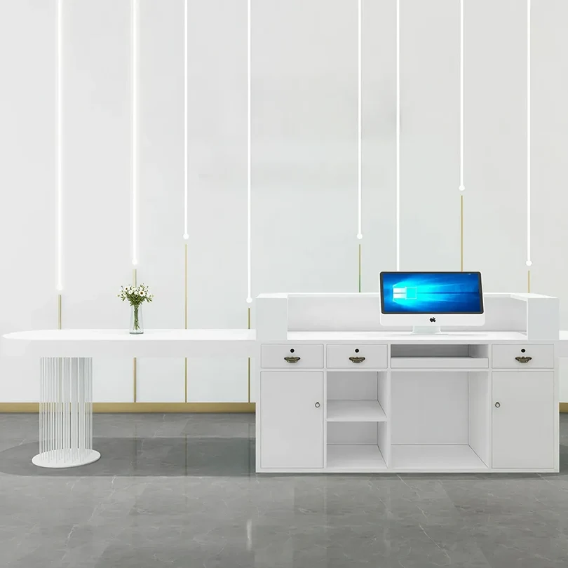 ELVORA 120/180cm White Reception Desk with Fluted Front and Extended Worktop 5 ELVORA 120/180cm White Reception Desk with Fluted Front and Extended Worktop - Image 5