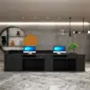 ELVORA Modern Reception Desk with LED-Lit Stone Feature Panel - Silver & Dark Grey - Image 5