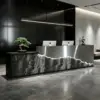ELVORA Modern Reception Desk with LED-Lit Stone Feature Panel - Silver & Dark Grey - Image 2