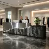 ELVORA Modern Reception Desk with LED-Lit Stone Feature Panel - Silver & Dark Grey - Image 6