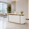 ELVORA 120/180cm Curved Reception Desk with LED Lighting – Jazz White & Gold Trim - Image 4