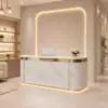 ELVORA 120/180cm Curved Reception Desk with LED Lighting & Lockable Drawer - Grey & Gold - Image 4