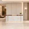 ELVORA 120/180cm Curved Reception Desk with LED Lighting & Lockable Drawer - Grey & Gold - Image 3