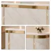 ELVORA 120/180cm Curved Reception Desk with LED Lighting & Lockable Drawer - Grey & Gold - Image 6