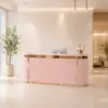 ELVORA 120/180cm Pink Curved Reception Desk with LED Lighting & Lockable Drawer – Pink & Gold Trim - Image 4