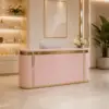 ELVORA 120/180cm Pink Curved Reception Desk with LED Lighting & Lockable Drawer – Pink & Gold Trim - Image 5