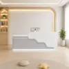 ELVORA 120/180cm Curved Reception Desk with LED Lighting – Gloss White & Grey - Image 4