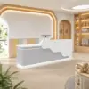 ELVORA 120/180cm Curved Reception Desk with LED Lighting – Gloss White & Grey - Image 5