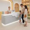 ELVORA 120/180cm Curved Reception Desk with LED Lighting – Gloss White & Grey - Image 6